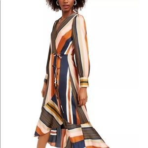 Foxiedox Colorful Striped Faux-Wrap Dress